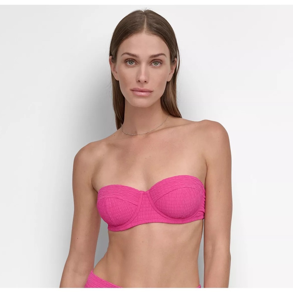 DKNY Womens Size Small Textured Molded Balconette Bikini Top Wildberry Pink 2539